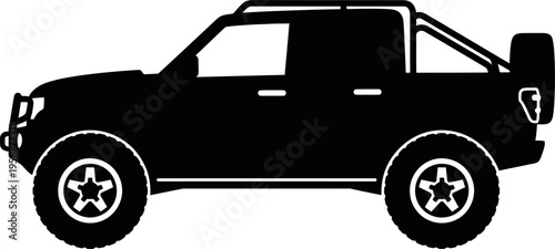 Rugged off-road pickup truck silhouette with spare tire