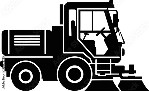 Specialized street sweeper vehicle silhouette for urban cleaning