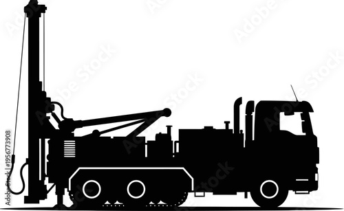 Truck mounted bore rig silhouette for water well drilling