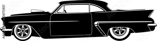 Vintage 1950s style classic car silhouette with tail fins
