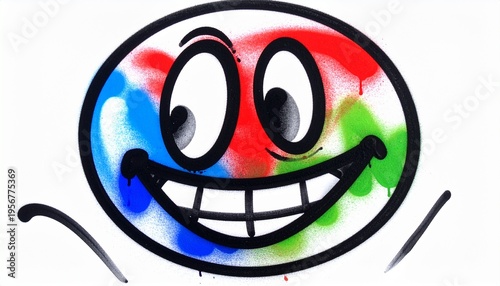 Vibrant smiling face with colorful spray paint effect