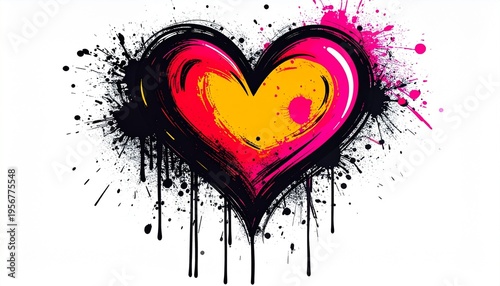 Vibrant graffiti heart with dynamic splatters and colorful gradient