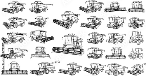 Farm Machines Pattern: Tractors  Combines Vector Illustration