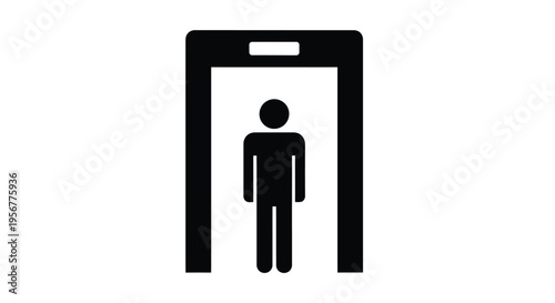 Simple vector illustration graphic depicting a person passing through a security metal detector archway