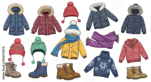 Cozy Winter Clothing Collection: Jackets, Hats, Scarves, Sweaters, Boots