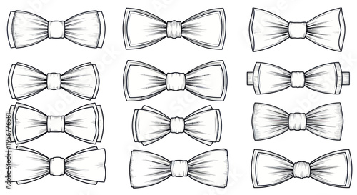 Collection of Hand-Drawn Bow Tie Illustrations in Sketch Style