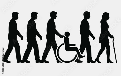 Silhouette of diverse people assisting each other.