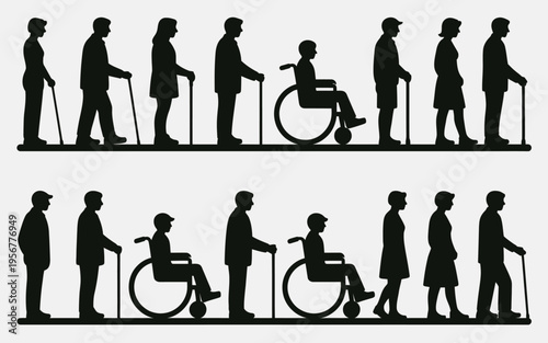 Diverse group of people with disabilities walking.