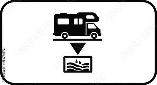 RV dump station graphic design indicating waste water disposal for recreational vehicles camping.