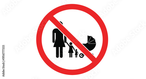Prohibition sign vector illustration indicating no families, children, or baby strollers allowed in designated areas.