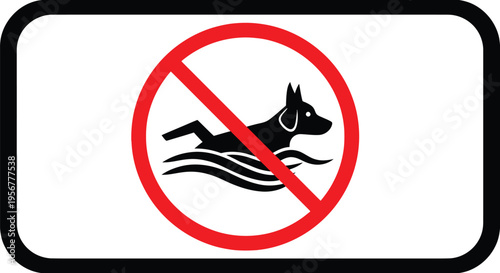 Vector graphic illustration indicating no swimming allowed for dogs in this designated body of water area
