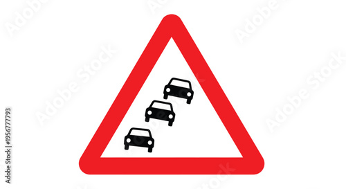 Traffic queue warning sign vector illustration, a standard road graphic design for drivers indicating congestion ahead.