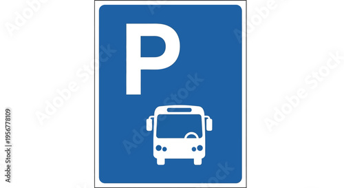 Vector graphic illustration depicting a mandatory parking sign reserved specifically for buses in blue and white.
