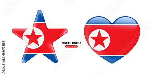Free Download North Korea national flag with a glossy glass-like effect in star and heart isolated on white background for sports graphics or infographic media design, vector 3d for design - GFXLoad