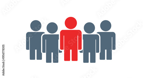 Vector illustration graphic design of a unique red person standing out in a diverse group