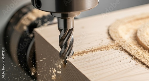 Precision Woodworking - Close-Up of CNC Milling in Action.