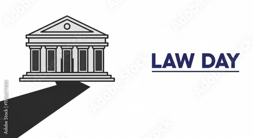 Law day illustration with courthouse and spotlight on white background