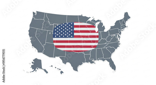 Usa map with american flag overlay symbolizing patriotism and national pride on a gray continental background