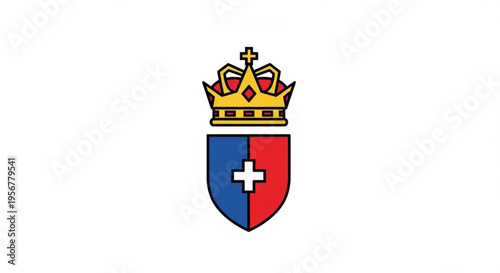 Heraldic shield with crown and cross on white background symbolizing nobility and protection