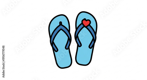 Blue flip flops with heart on one shoe summer vacation symbol