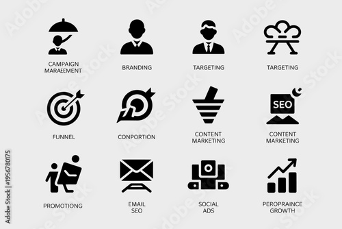 Marketing strategy icons for business growth.