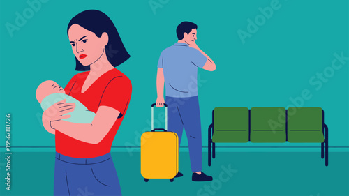 Mother baby father separation conflict illustration