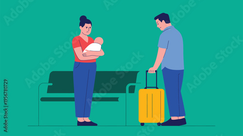 Mother baby father separation travel illustration
