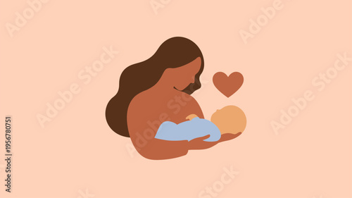 Mother Breastfeeding Baby Nurturing Love Illustration