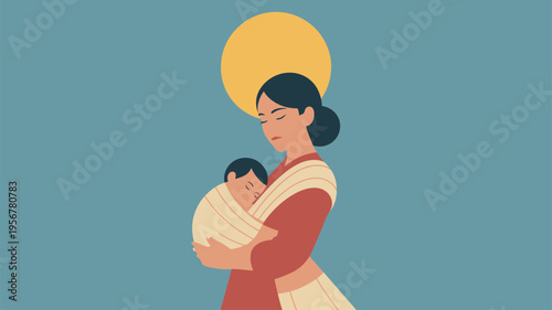 Mother baby halo love minimal vector