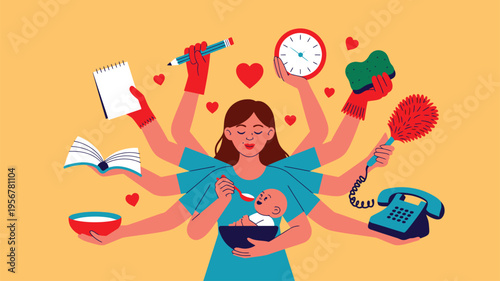 Multitasking mother motherhood busy woman
