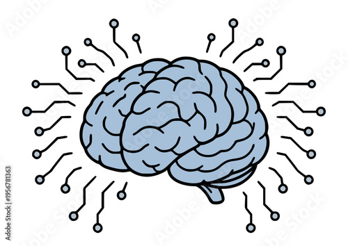 AIを象徴する脳と回路のシンプル線画