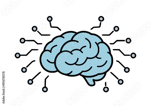 AIを象徴する脳と回路のシンプル線画