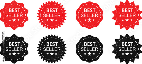 Minimalist red sale starburst collection, digital best seller and special offer symbols, professional marketing and advertising illustration.