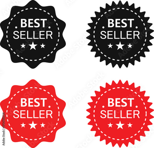 Minimalist red sale starburst collection, digital best seller and special offer symbols, professional marketing and advertising illustration.