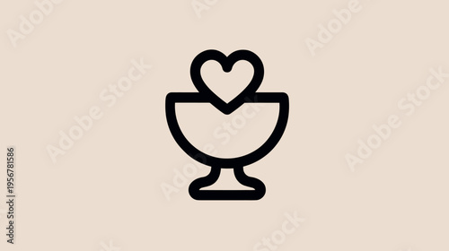 Stylized black icon with a heart atop a cup or goblet shape, all on a beige background