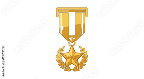 Golden medal with star and laurel wreath on ribbon symbolizing achievement and honor