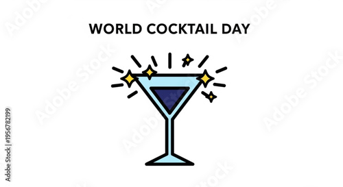 Martini glass with colorful cocktail on world cocktail day celebration with sparkles