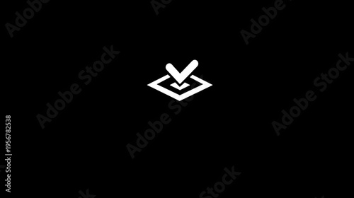 A white checkmark in a square, nestled inside a larger square, centered on a black background