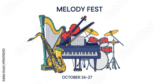Melody Fest: Grand Piano, Saxophone, Violin, Harp, Drums - Music Event