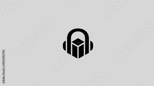 A minimalist black icon with geometric shapes of cube and arch, symbolizing data storage or protection
