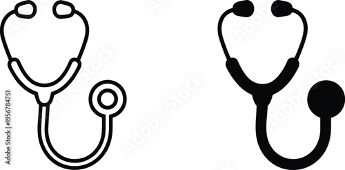 Medical stethoscope silhouette icon, healthcare equipment illustration, doctor tool vector, hospital diagnostic symbol, auscultation device graphic, clinical practice design