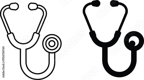 Medical stethoscope outline illustration, healthcare equipment silhouette, doctor tool vector, hospital instrument icon, diagnostic device graphic, medicine symbol design