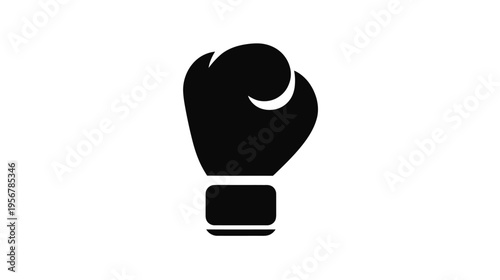 A simple, black boxing glove icon against a white background, representing combat and exercise