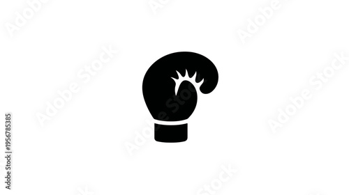 A monochrome illustration of a boxing glove, bold black silhouette on a white background
