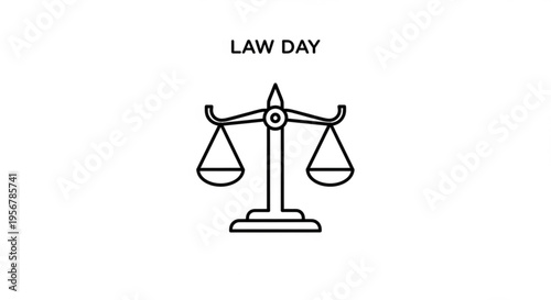 Law day scales of justice icon in black line art on white background for legal or law concept