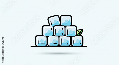 Stack of ice cubes with a lime wedge on a white background refreshing summer concept