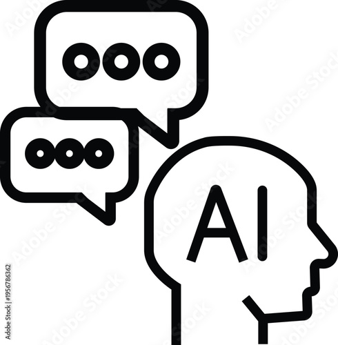 AI chatbot icon. Conversational artificial intelligence symbol with chat bubble and digital assistant concept in flat, outline, glyph, and colored styles. Minimal modern vector design isolated on whit