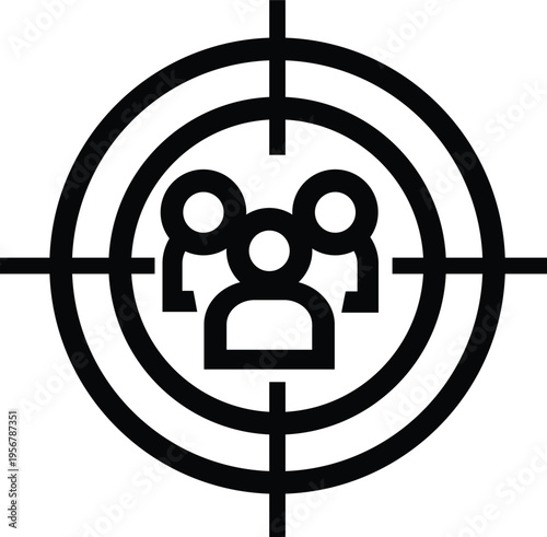 Target audience icon representing customer segmentation, audience targeting, and focused marketing strategy. Featuring user profiles and target symbol in a modern minimal vector style. Suitable for di