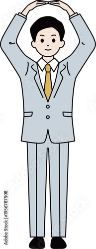 シンプルな線画のビジネスマン　イラスト（OKポーズ）　ベクター