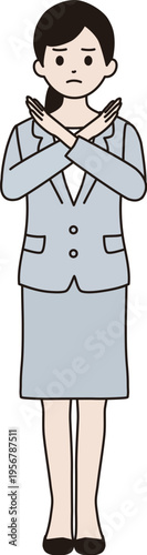 シンプルな線画のビジネスウーマン　イラスト（NGポーズ）　ベクター